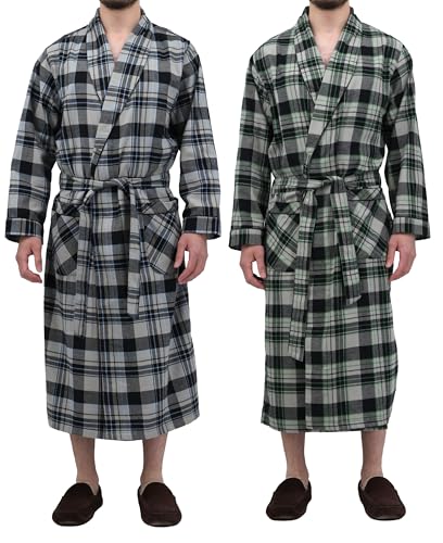 Image of Andrew Scott Mens 2 Pack Long Sleep -Sauna Robe / 100% Cotton Flannel Brush Warm Bathrobe