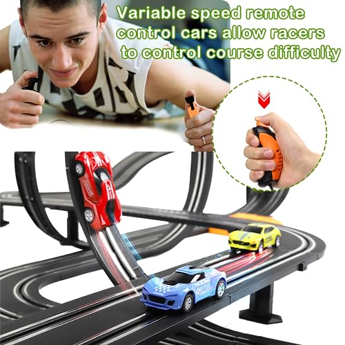 Image of Slot Car Race Track Sets, 23ft Battery Powered or Electric Track with 4 Slot Cars, Dual Racing Game Lap Counters, Race Track Set Features a Loop, Turns, Straightaways and a Crossover for Boys Age 6-12
