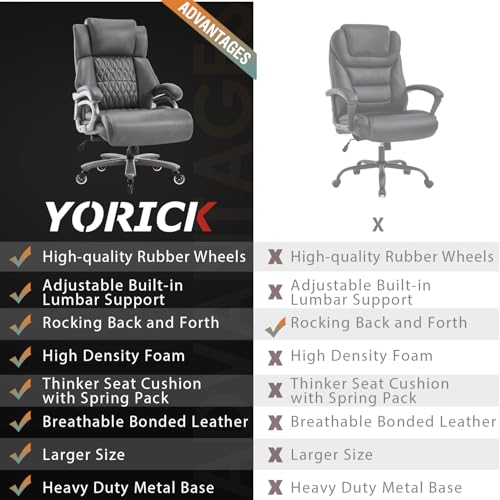 Big and Tall 400lbs Office Chair - Adjustable Lumbar Support Quiet Rubber Wheels Heavy Duty Metal Base, High Back Large Executive Computer Desk, Thick Padded Ergonomic Design for Back Pain - Image 6