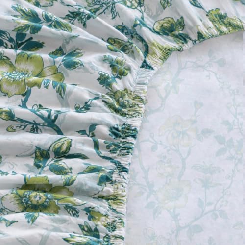Image of LANE LINEN Symphony | 100% Cotton Sheet Set | Soft & Breathable Fabric | 3 Piece (1 Bedsheet + 2 Pillow Covers) | King Bed Sheet Set - Mint and Aqua Flower