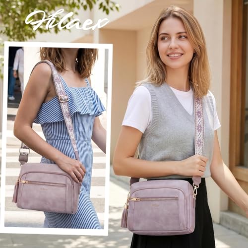 Image of Small Leather Crossbody Bags for Women Anti theft Purses and Handbag Shoulder Hangbag with Wide Strap Tassel