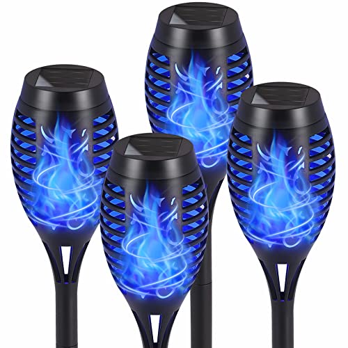 HKMGT Upgrade Solar Lights Outdoor Waterproof, 4 Pack Solar Outdoor Torches Lights with Flickering Flame Mini Solar Landscape Halloween Decoration Lighting for Pathway Lights for Garden Yard Patio