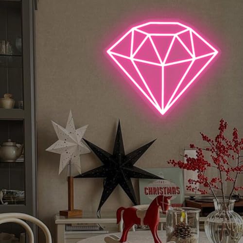 Image of Pink Diamond Neon Sign for Bedroom Wedding Bar Romantic Glam Wall Decor | Pink glow symbolizes love, confidence, and celebration, ideal for bedrooms, weddings, parties, bars, and glam spaces