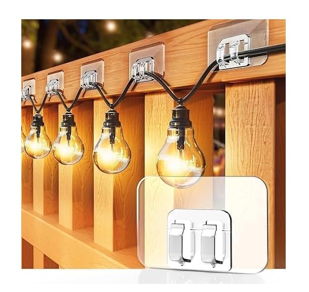 Image of 10 Pack Outdoor String Light Clips Heavy Duty Cable Clips UV-Resistant Adhesive Strips Sticky Hooks for Hanging Fairy Lights Christmas Diwali Decorations Self-Adhesive Cable Organizer