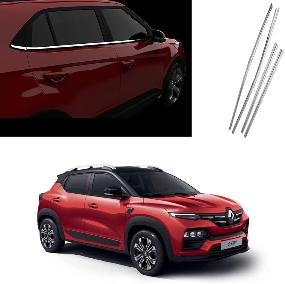 AutoMoto Car Window Lower Garnish/Chrome line Beading/Silver molding Stainless Steel Compatible with Renault Kiger Set of 4