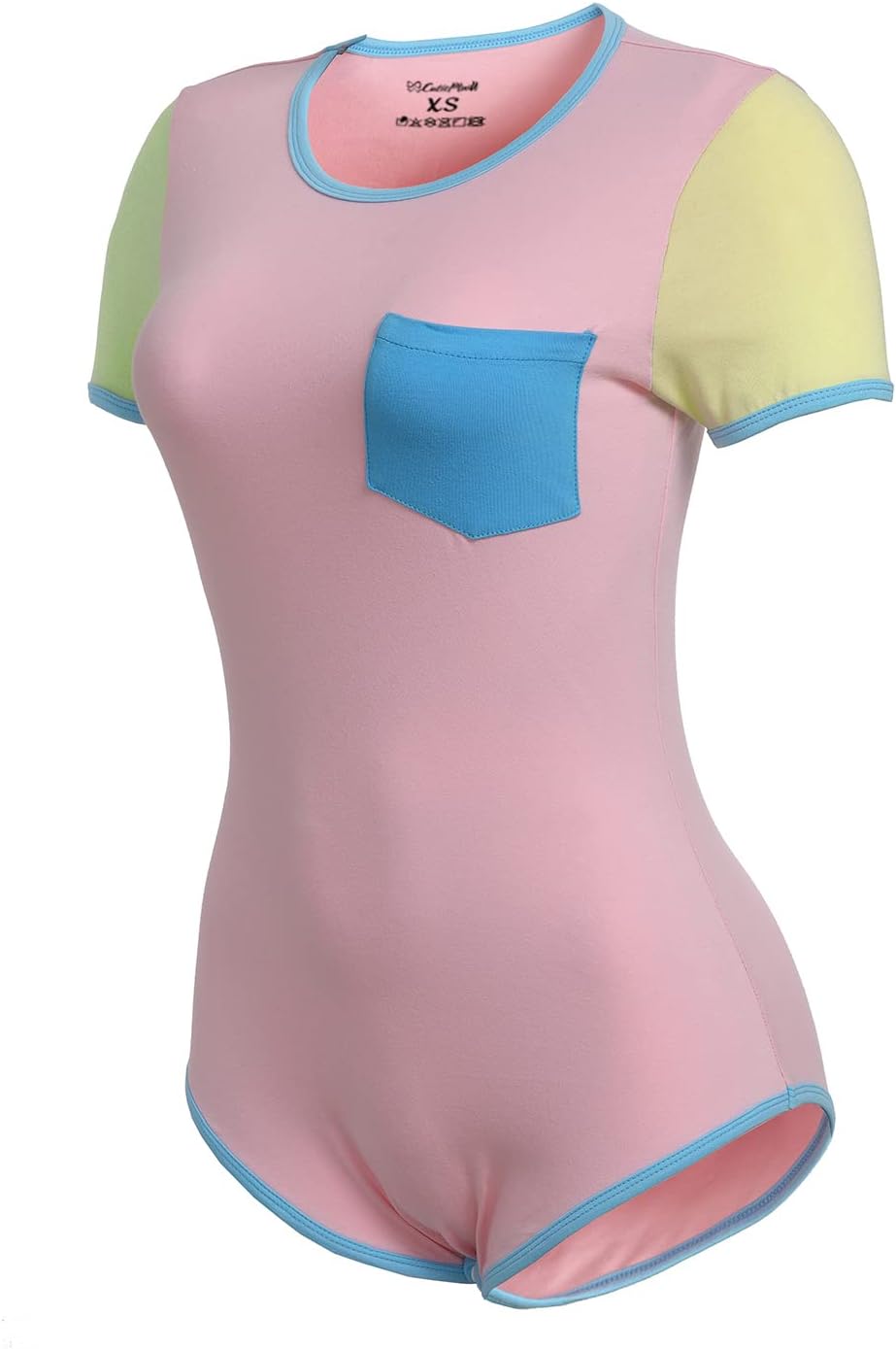 CutiePlusU Cotton Button Crotch Bodysuit Adult Romper Onesie Pajamas Splicing Style