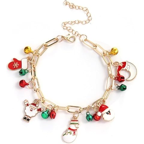 Rauoawby Christmas Link Bracelet for Women Jingle Bells Gift Glitter Bracelet for Christmas Dress Ups Princess Costume Accessory Jewelry Gift (Santa Claus) Cover