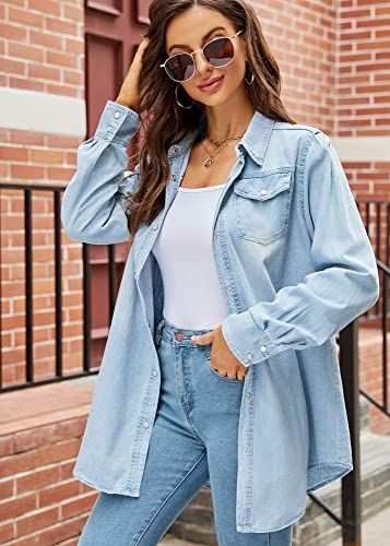Kedera Womens Button Down Denim Shirt Long Sleeve Roll Up Boyfriend Jean Jacket Shacket3