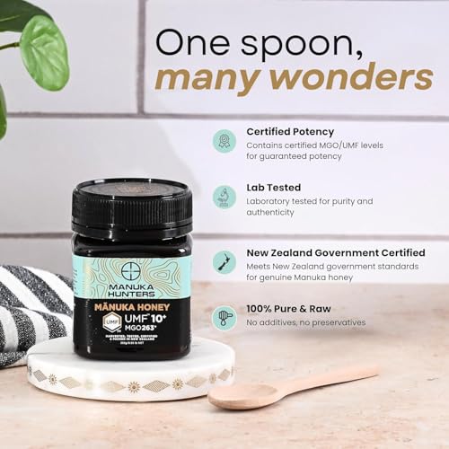 Image of Manuka Hunters UMF 10+ /MGO 263+ Certified New Zealand Manuka Honey - 8.8oz /250g Jar
