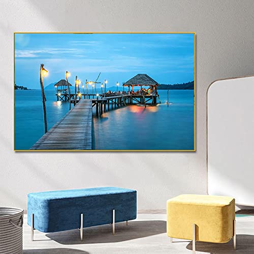 Panorama Lienzo Pintura Impreso en Lienzo-Farola Puente Mar Cuadro paisaje natural sobre lienzo-Cuadros de arte de pared de lienzo Cover