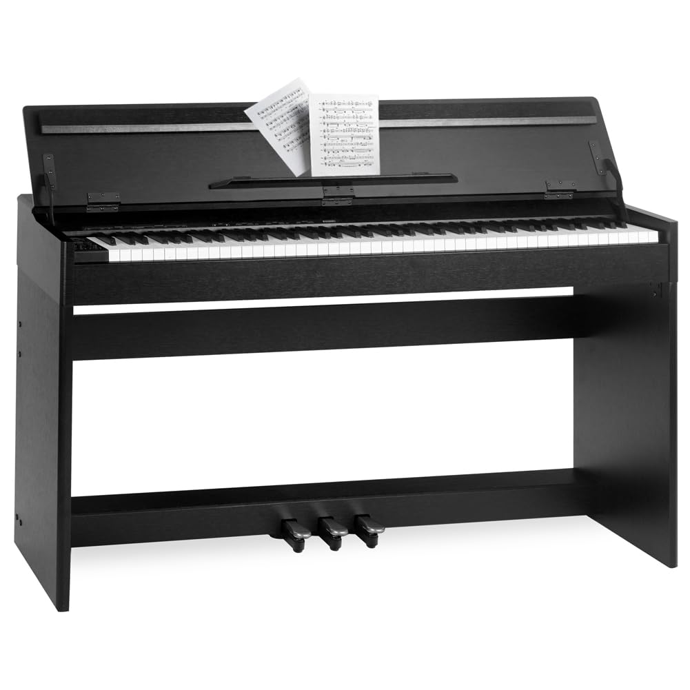 BAKAJI Tastiera Musicale Elettrica con 88 Tasti Pesati con Meccanica a Martelletto e 3 Pedali, Pianoforte Musicale Elettrico con 600 Ritmi e 80 Brani Integrati, Attacco per Cuffie, USB, MIDI (Nero)