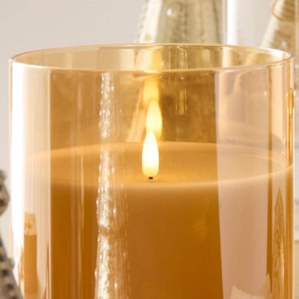 Raz Imports Holiday Candles 2023 3" X 6" Gold Glass Ivory Pillar Candle