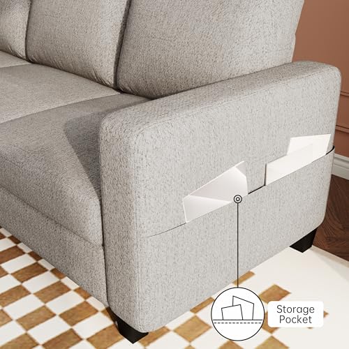 Sectional Sofa and Couches for Living Room, 78'' Brown 3 Seat L-Shaped Couch with Movable Ottoman, Comfy Linen Convertible Sectionals Sofas with Chaise for Apartment, Office, Small Space - Image 7