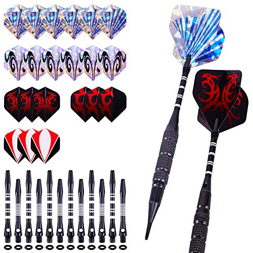 Seydrey Darts Soft Tip Darts Plastic Tip Dart of 12 Pcs 18 Gram 18 Aluminum Shafts 100 Extra Dart Tips 21 Flights Rubber O\'rings Tool Kit for Beginners Professional Players