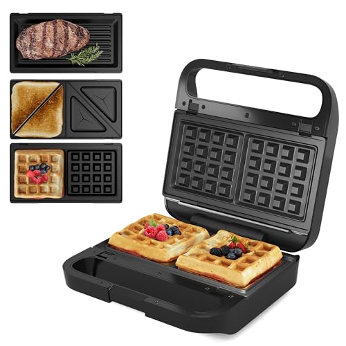 Sunvivi 3 in 1 Sandwich Maker, Electric Waffle Maker with Removable Non-stick Plates, 850W Panini...