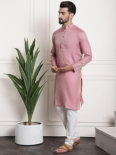 Image of SOJANYA (Since 1958 Men's Jacquard Silk Kurta and Pyjama with Nehru Jacket