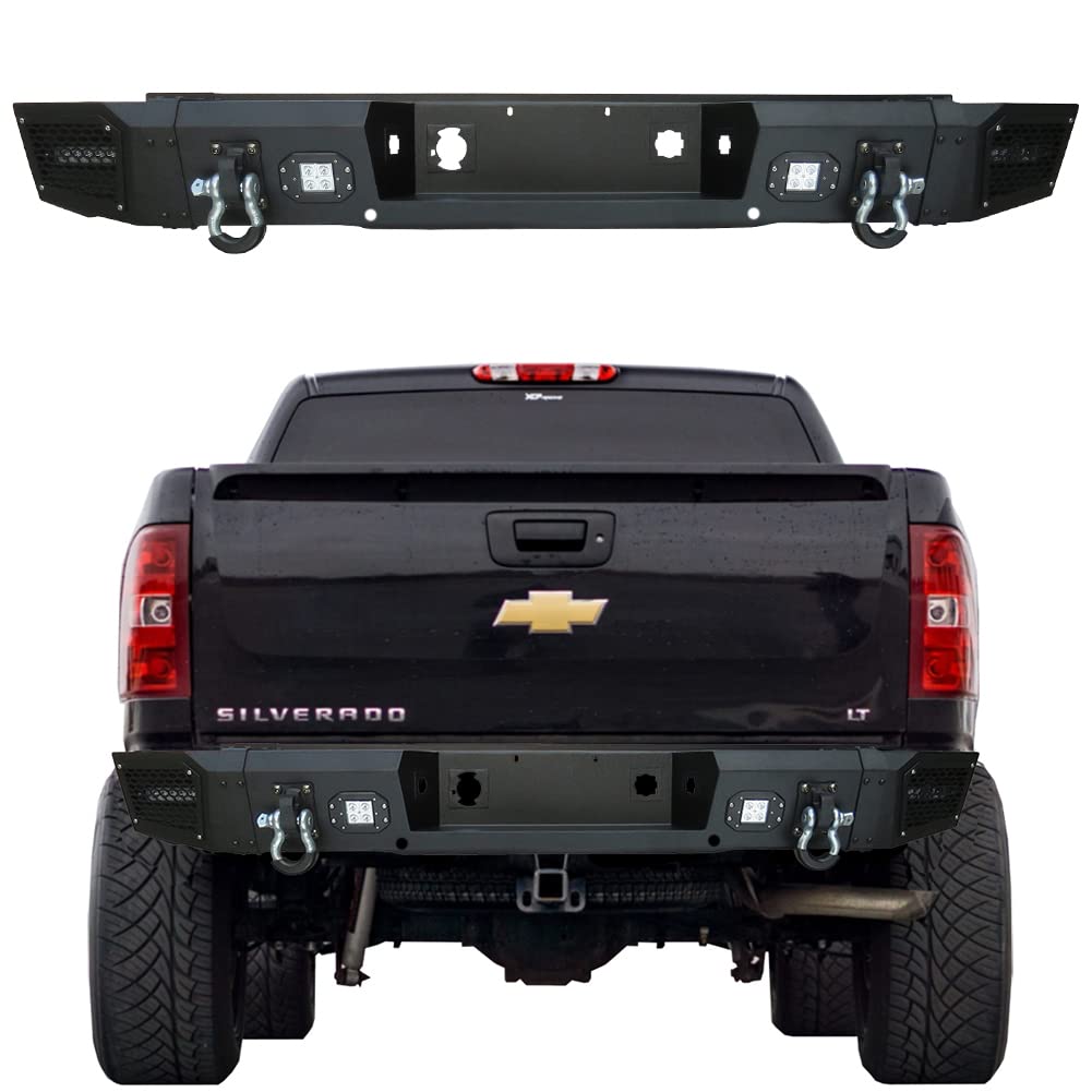 Buy Ronghui Silverado Textured Black Steel Rear Bumper with 2x20W