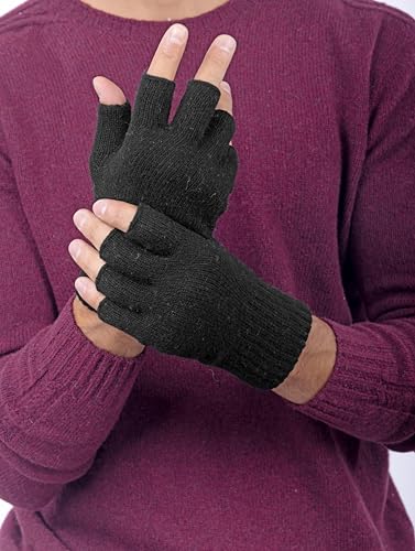 Guantes de lana y cachemira CLASSE77 para hombre sin dedos en color negro y talla única italiana 2