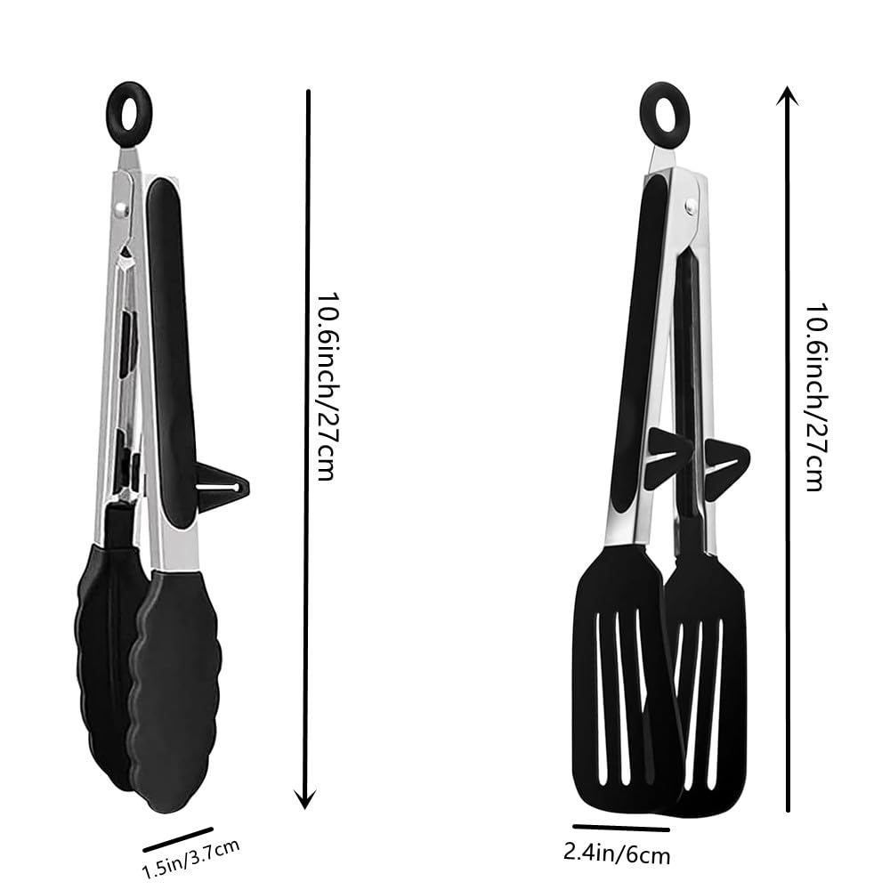 OHAOLYLE Kitchen Tongs 9 Inch Silicone Tongs Non-Slip Cooking Tongs,Suitable for Baking Frying, Serving(Black,2pcs) - Image 2