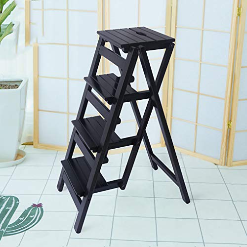 Folding Ladder Staircase Multi-Functional Folding Solid Wood Ladder Stool,Step Stool Household Muliti-Color Stool Step Ladder Foldable Stepladder,Brown,Four