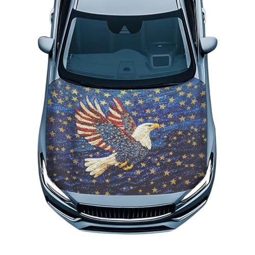Image of Car Hood Cover Protector Stretchable Eagle American Flag Car Hood Wraps Auto Banner Auto Decorative Accessories for Compact Sedans SUV Trucks (59x39 Inch)
