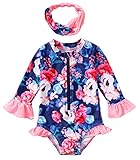 Toddler Girl Zip Rash Guard Swimsuit Sun Protection Beachwear Bathing Suits 3Y