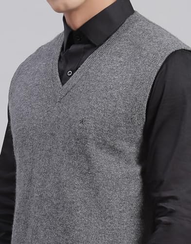 Image of Monte Carlo Off White Solid V Neck Sweater | Warm Woolen Pullover for Men | Soft Comfortable Knitted Winter Wear Sweater for Men's