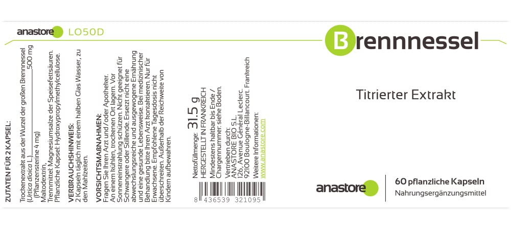 RADICE DI ORTICA (Urtica dioica) * Estratto titolato allo 0.8% in steroli vegetali * 250 mg / 60 capsule * Per problemi urinari e della prostata *