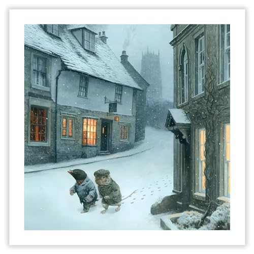 Museums & Galleries Christmas Cards Pack of 8 - The Wind in the Willows Design - Snowy Street Scene - Festive Christmas Cards Multipack