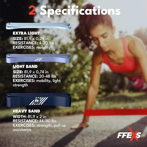 FX FFEXS Pull up bands weerstandsbanden fitness set van 5 - Weerstandsband elastiek heavy medium and light - Resistance bands power workout gear gewichtheffen - Afbeelding 4