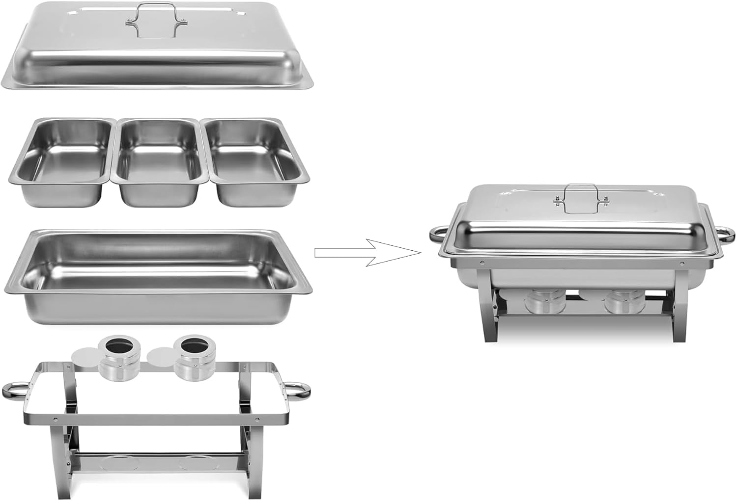 9L Chafing Dish Catering Buffet Set, Acciaio Inossidabile Chafing Dish Buffet Set, Pieghevole Vaschette per l'acqua Portavivande e Coperchio, per La Cena Ristoranti Banchetti Feste di Nozze, Argento
