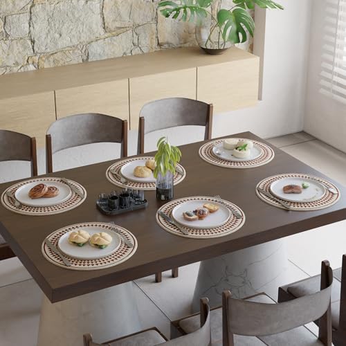 Image of Dining Table Mats Set of 6 | Cotton Table Mat 32 cm Diameter, Ecasa XO Washable Round Table Mats, Heat Resistance Dining Table Placemats, Handmade Ribbed Style for Centre Table, Maroon Mandala-3 Print
