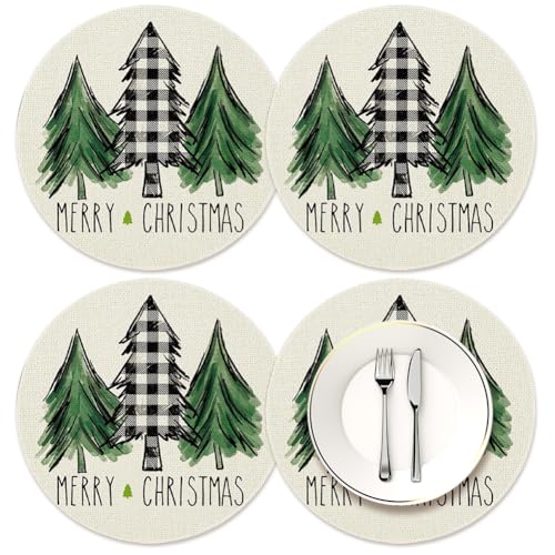 4 Stück Runden WeihnachtsTischsets,Weihnachts Tischsets,Tischmatten...