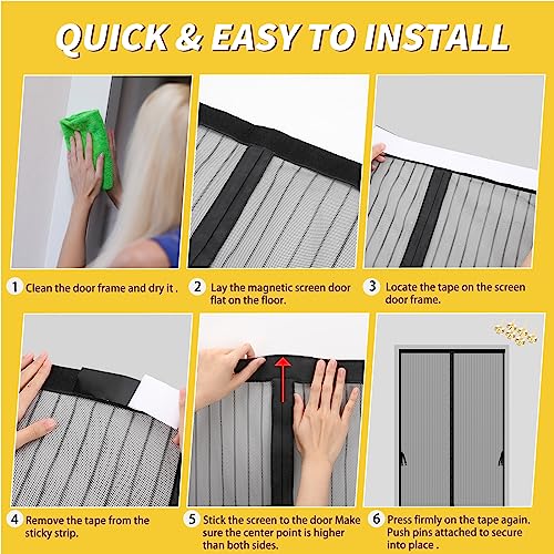 Iduontis Magnetic Screen Door - Fit For Door Size:36 X 82 Inch, Screen Itself Size:38"X83", Hands Free Mesh Partition,Heavy Duty Curtain Keeps Bugs Out, Frame Hook & Loop thumb #5