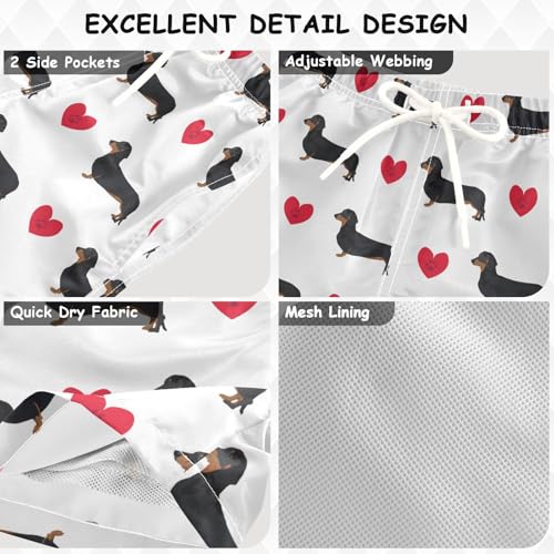 Boys Swim Trunks Quick Dry Dachshund Heart Beach Board Shorts with Mesh Lining Youth Swimwear 2-12T3