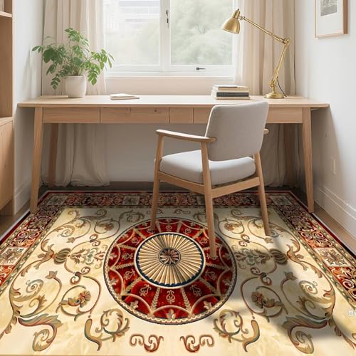 Tapis de sol rouge rétro 100x200 cm lavable en machine pour salon