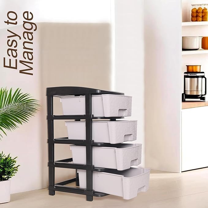 Image of KITCHIVO Plastic Modular Drawer Storage Chest Of Drawers Organizer Storage Box, Large Stomo Racks For Multipurpose Anti-slip Shoes Organizers (Grey, 4 Layer)