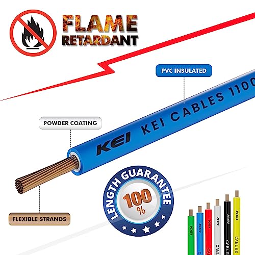 Image of KEI WIRES & CABLES Homecab 0.75 sqmm 1 Core 99.97% Pure Copper Conductor Flame Retardant House Wire PVC Insulated Cable for Domestic & Industrial Electrical Wiring (Blue, 180 Meters)