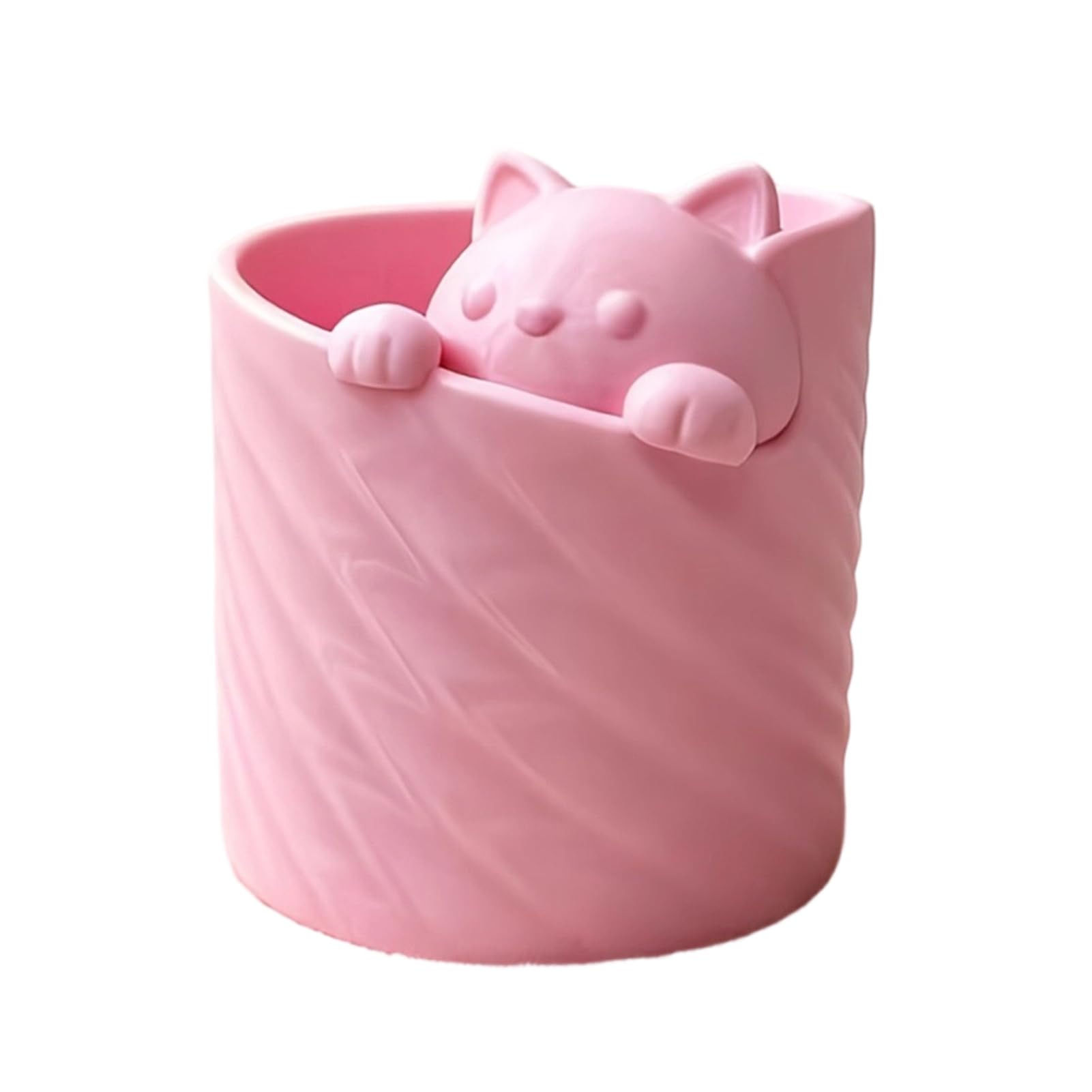 Pasisuu Cat Shaped Pen Holder – 3D Printed Desk Organizer with Large Capacity Hollow Barrel, Multi-functional Makeup Brush Holder for Office Dorm Pink