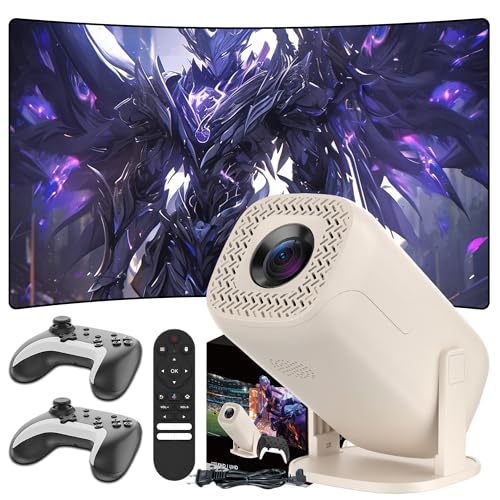 U5 Videoproyector con Mando inalámbrico,Mini Proyector Android14 con WiFi&Bluetooth,Proyector Portatil de resolución de 1280 × 720 píxeles,Ideal para Cine en casa, Videojuegos,acampadas (Blanco)