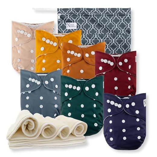 Nora's Nursery Cloth Diapers 7 Pack with 7 Bamboo Inserts & 1 Wet Bag - Waterproof Cover, Washable, Reusable & One Size Adjustable Pocket Diapers for Newborns and Toddlers - Pacific Neutrals