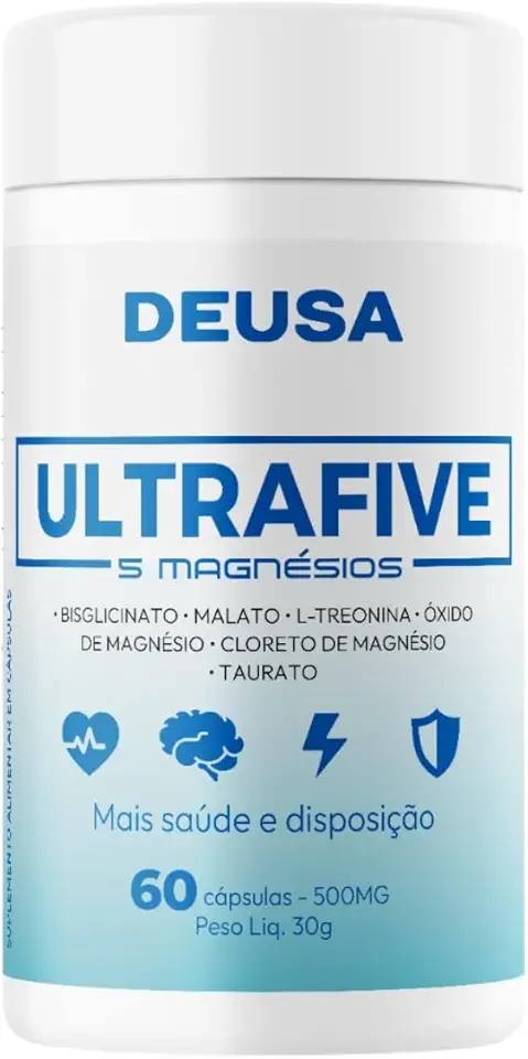 Magnésio 5 em 1 Alta Concentração | Liberação Prolongada | Suporte para Músculos, Energia e Relaxamento | Uso Diário