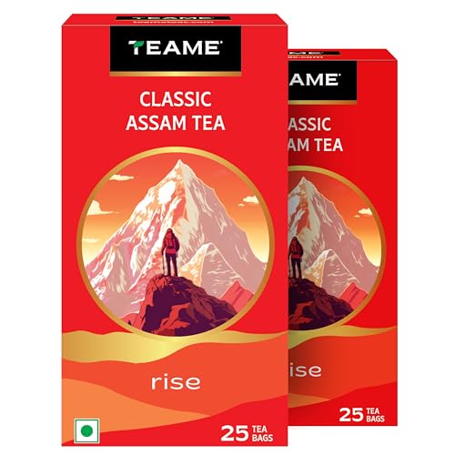 Image of TE-A-ME Premium Assam Black Tea Bags, 50 Count (25 x 2) | Strong Indian Tea | Rich Aroma | Everyday Morning Beverage | Pack of 2