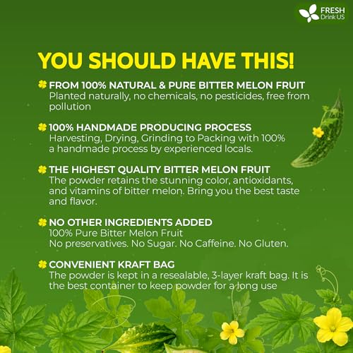 Image of FreshDrinkUS, Premium 8oz Bitter Melon Powder, 100% Natural & Pure, Herbal Tea, Daily Infusion Botanical, No Sugar, No Caffeine, No Gluten, Vegan. Rich in Antioxidants
