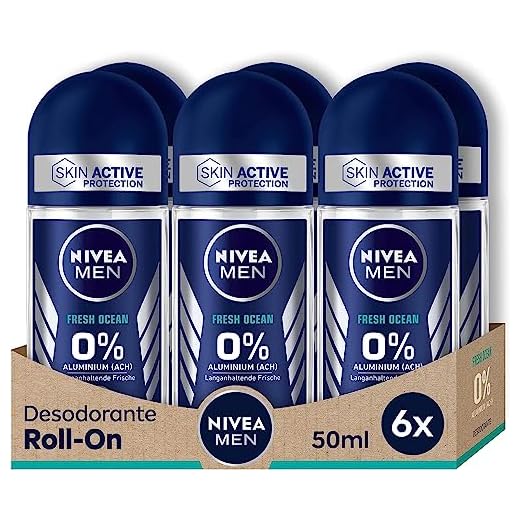 NIVEA Men Roll On Alu Free Ocean Desodorante Sin Aluminio 50 Ml - 6 Unidades, Fresco, 300 Mililitro