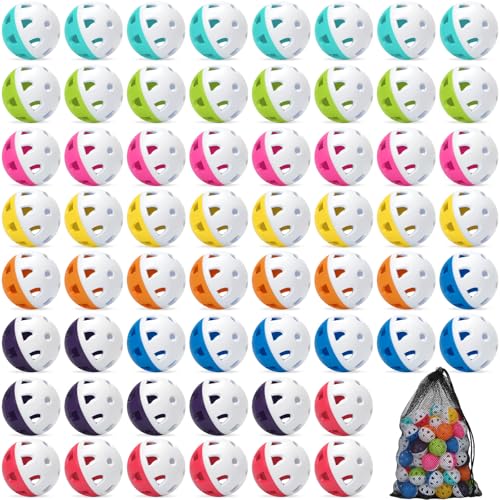 Coopay 60 Pack Practice Baseball 42mm Mini Plastic Hollow Softballs, Baseball Training Balls with Drawstring Bag for Indoor Outdoor Backyard Batting Practice (Multicolor Hemispheres)