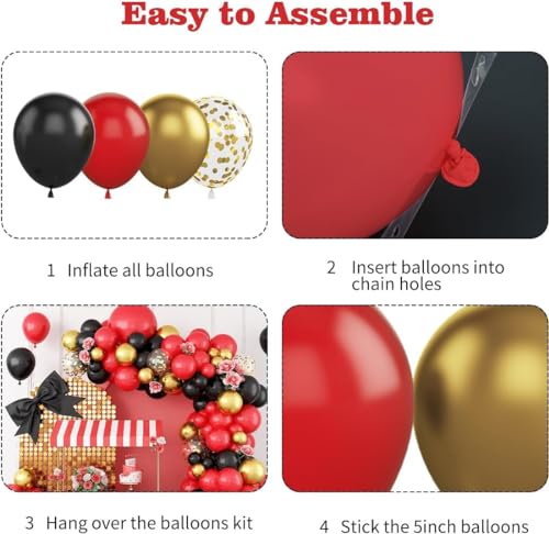 Image of Red Black Gold Balloon Arch Kit 68 Pcs Garland Decoration Set with Metallic Gold Chrome Balloons for Birthday Wedding Anniversary Baby Shower Valentine Party Decor | ARV Zone (Red Black Theme Garland)