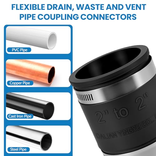 DLYYPLUS 2 Pcs 2 IN Flexible PVC Pipe Coupling with Stainless Steel Clamps Fit 2 IN Nominal Pipes, Couplers for Plastic and Copper Pipe Plumbing Connections, Drain Repair, Dust Hose by DLYYPLUS - Image 4
