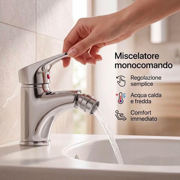 081 Store - Set 2 Rubinetti Bagno per Lavabo e Bidet con 2 Tappi Lavandino Bagno Click Clack, Miscelatori Monocomando in Ottone Cromato con Flessibili Inclusi