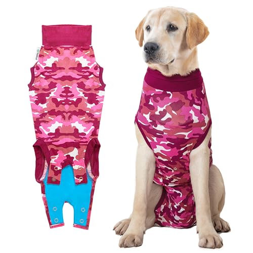 Suitical Recovery Suit for Dogs - Spay & Neutering Dog Surgery Recovery Suit for Male or Female - Soft Fabric for Skin Conditions - L, Neck to Tail 26.4-29.9 Inch, Chest 31-42 Inch - Pink Camouflage